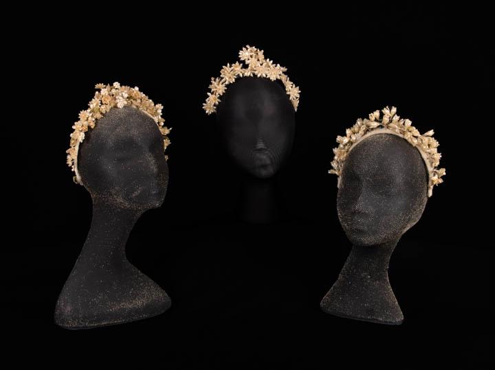 THREE WAX FLORAL BRIDAL HEADDRESSES, EARLY 20TH C (1 of 10)