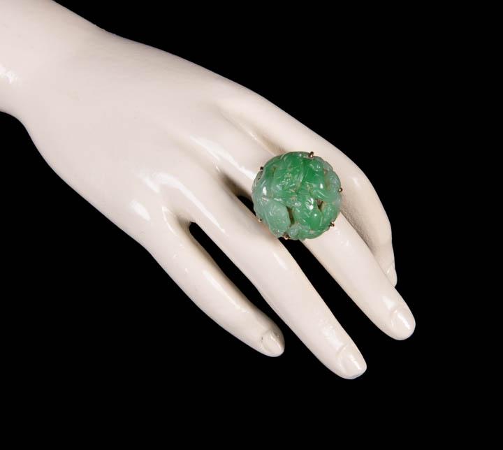 18K GOLD WEDDERIAN JADE RING & 14K EARCLIPS, NEW YORK (1 of 8)