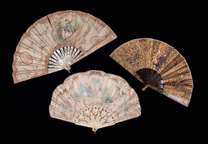 TWO 18TH C REVIVAL & ONE JAPONAISERIE HAND FANS, FRANCE, 1880-1900 (1 of 12)