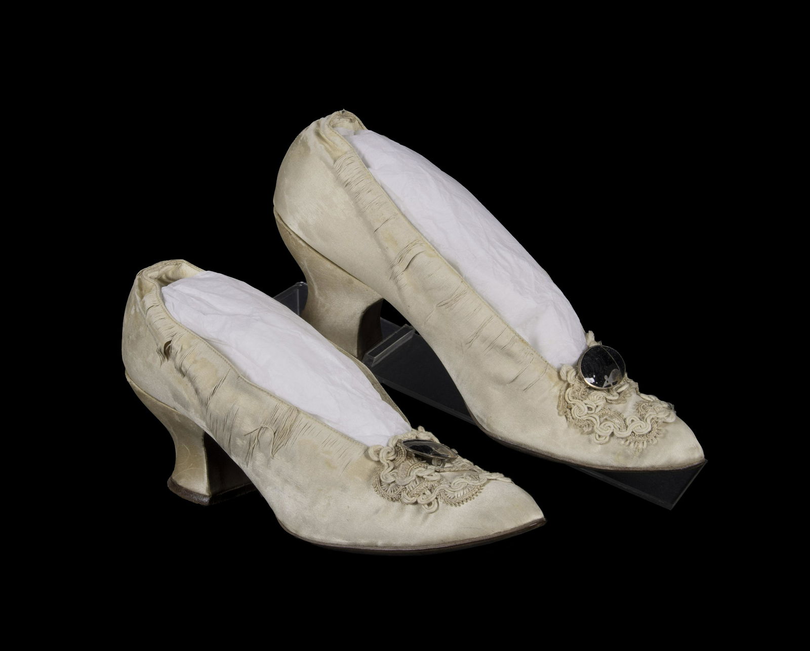 WIENER WERKSTATTE EVENING PUMPS W/ JOSEF HOFFMAN ENAMELED BUCKLES, C. 1910 (1 of 7)
