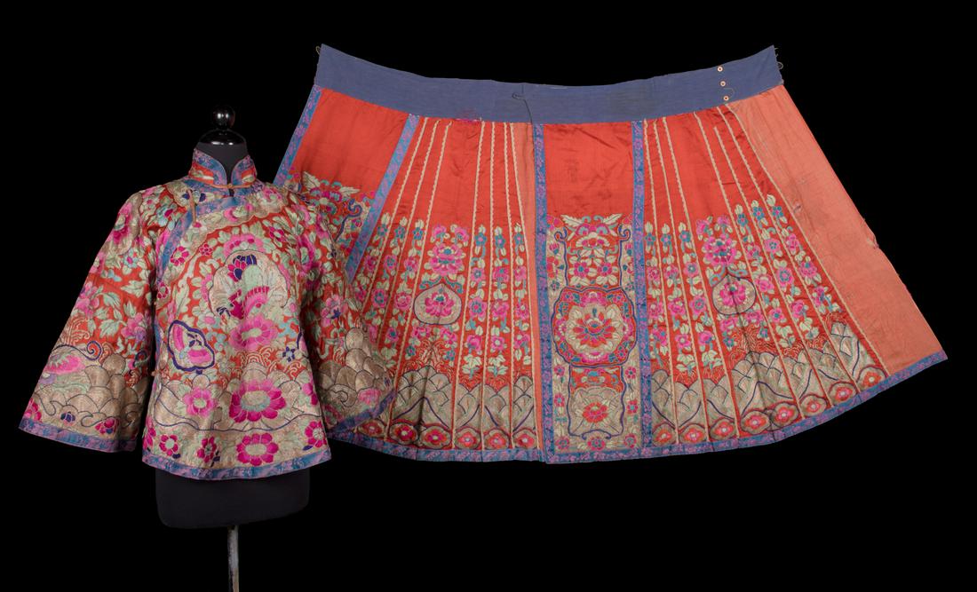 TWO PIECE EMBROIDERED WEDDING ENSEMBLE, CHINA, EARLY 20TH C (1 of 10)