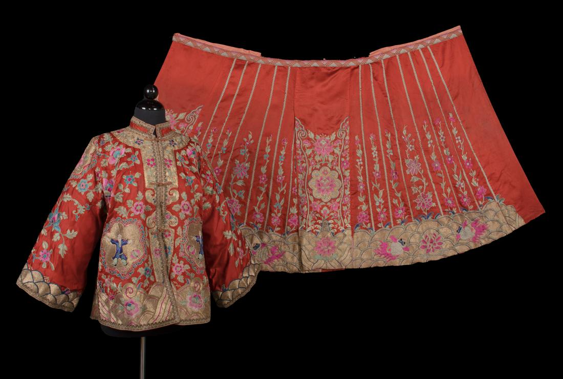 TWO PIECE EMBROIDERED WEDDING ENSEMBLE, CHINA, C. 1900 (1 of 10)