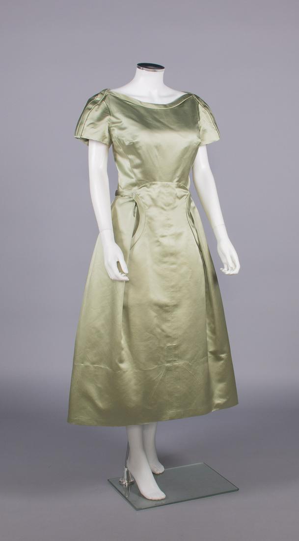 HATTIE CARNEGIE CELADON SILK COCKTAIL DRESS, AMERICA, LATE 1950s (1 of 10)