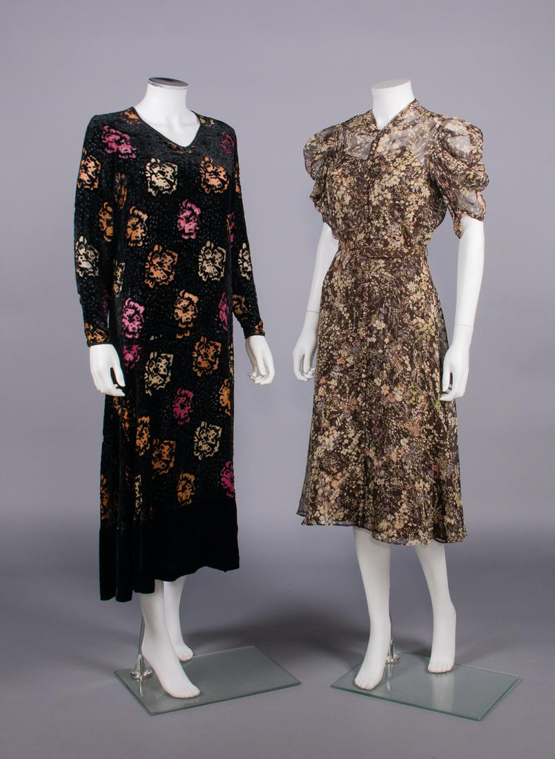 TWO FLORAL MOTIF SILK DAY DRESSES, 1930s (1 of 10)