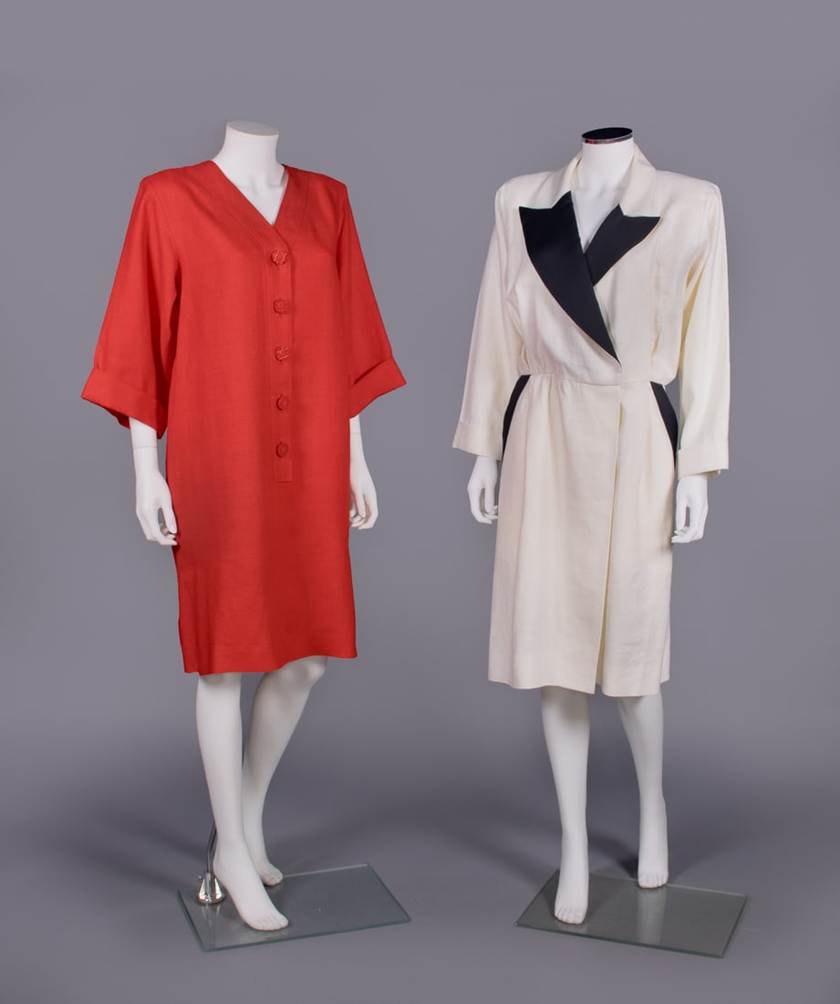 TWO YVES SAINT LAURENT LINEN DAY DRESSES, PARIS, 1980s (1 of 10)