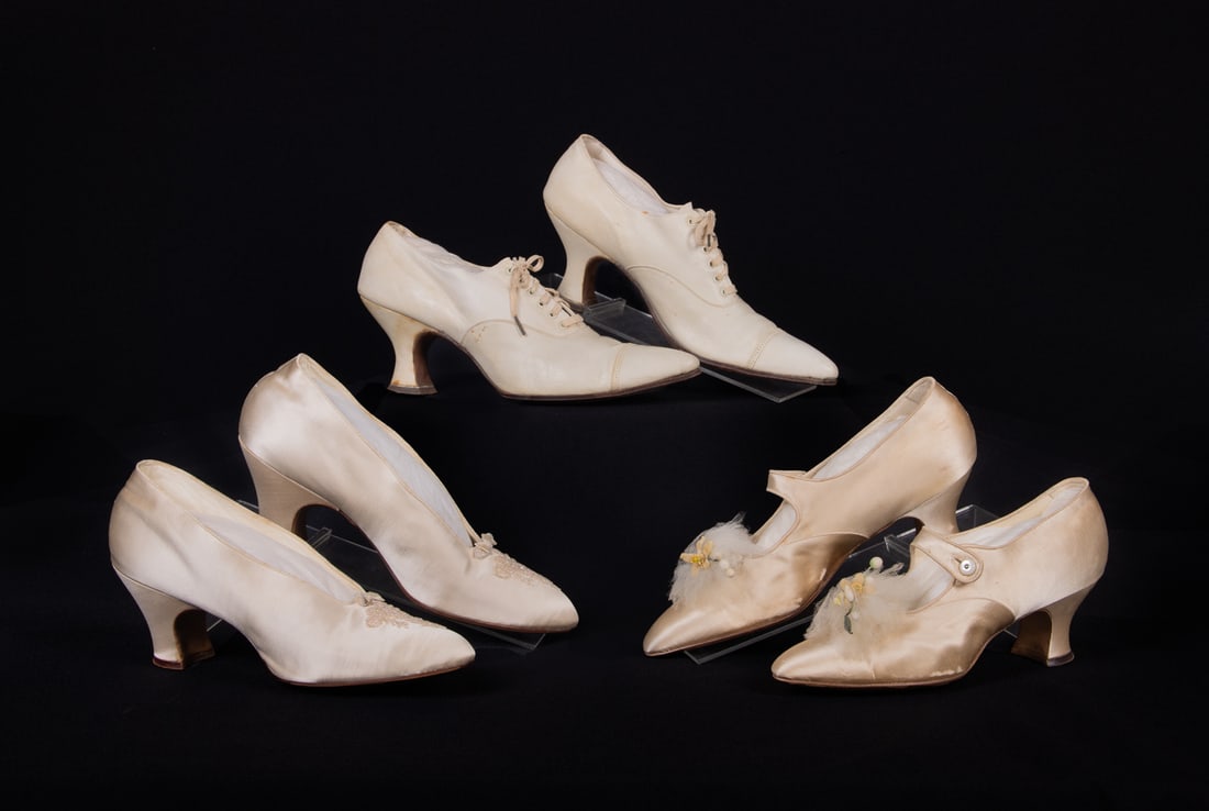 THREE PAIR SILK OR LEATHER PUMPS, BOSTON & NEW YORK, 1910-1920 (1 of 11)