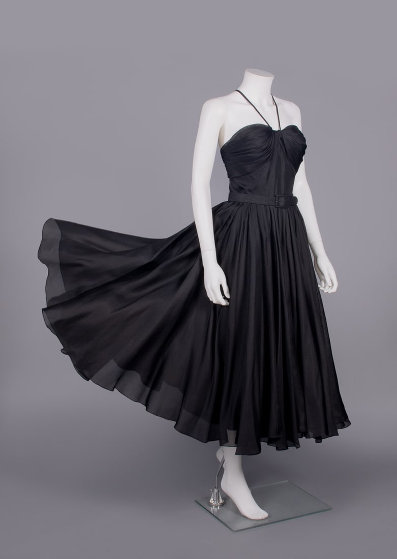 RARE TRAINA NORELL BLACK SILK EVENING DRESS, USA, MID 1950s (1 of 9)