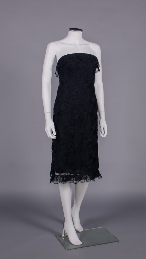 Cristóbal balenciaga cocktail coat in cheap black lace over black silk faille