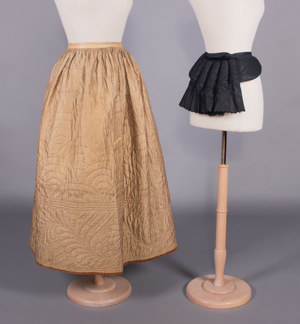 QUILTED SILK PETTICOAT & BUSTLE PAD, 1840s & c. 1885 (1 of 8)