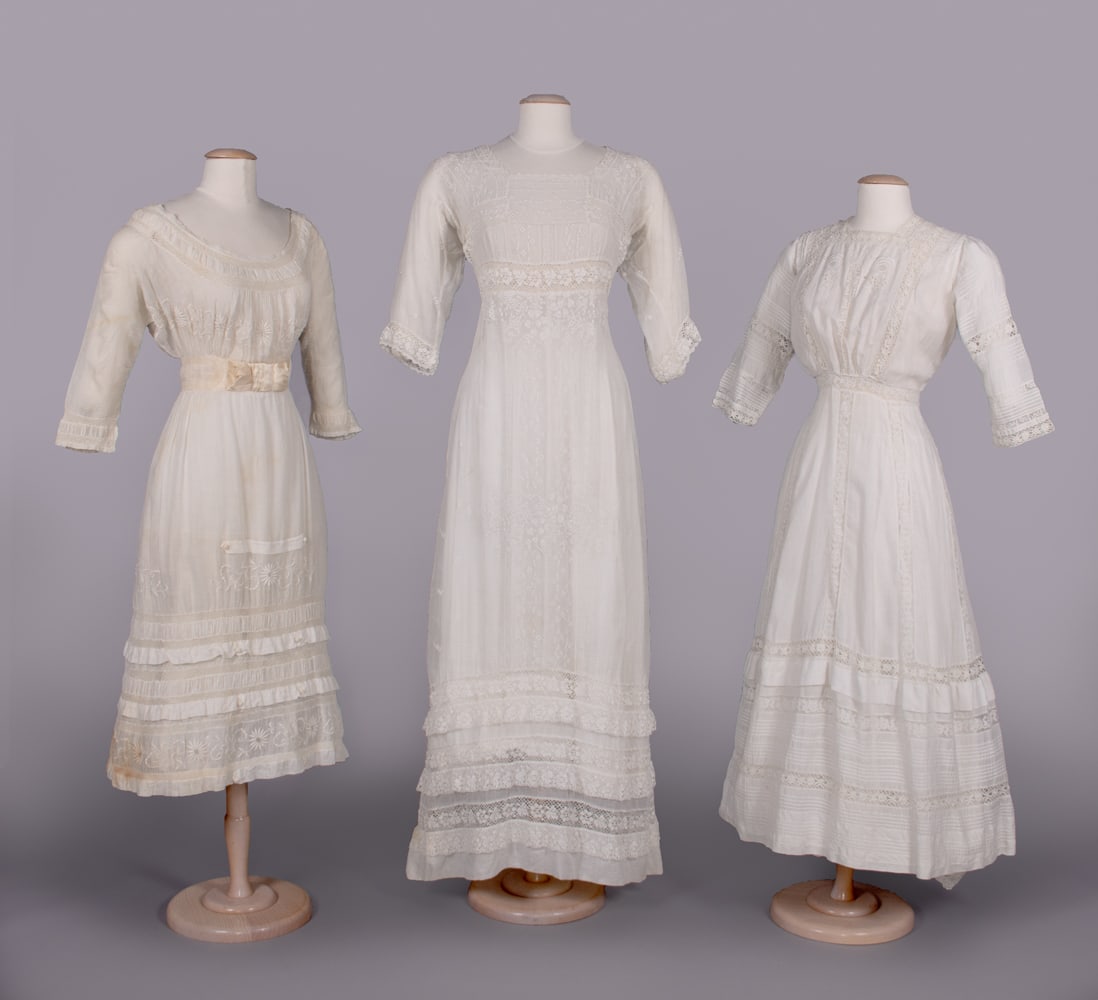 THREE COTTON LAWN OR MULL EMBROIDERED & LACE LINGERIE DRESSES, 1908-1910 (1 of 10)