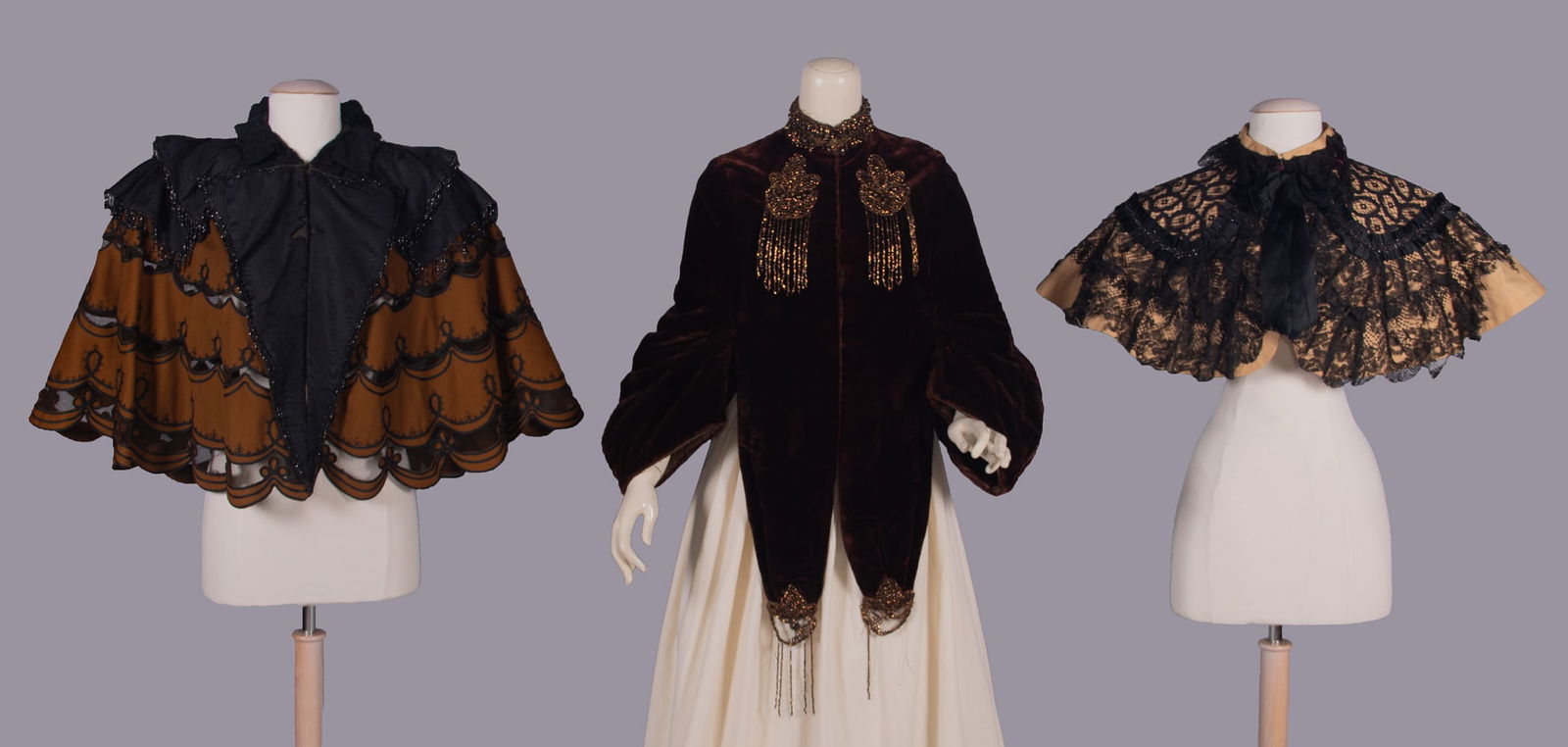 TWO SHOULDER CAPELETS & ONE DOLMAN MANTLE, 1880-1890s (1 of 10)
