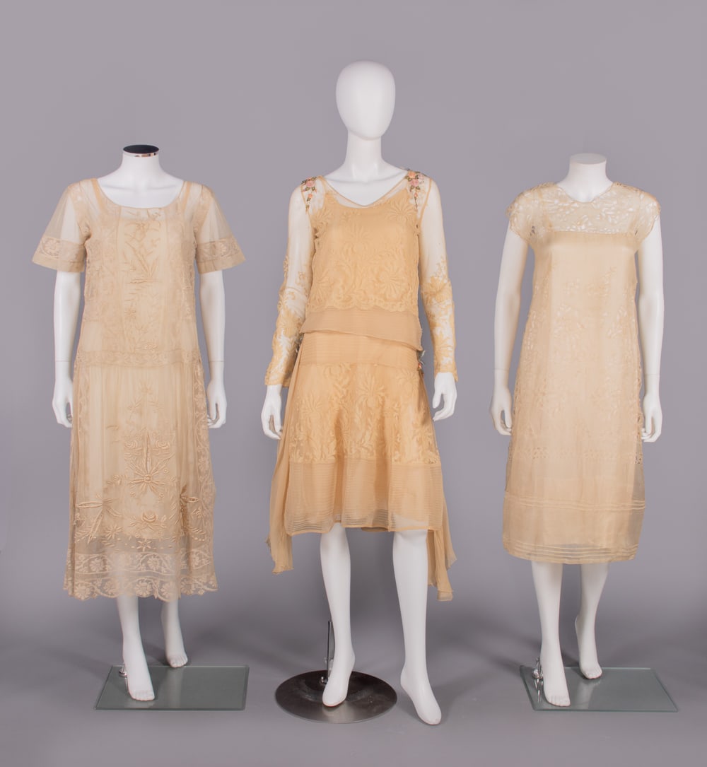 THREE EMBROIDERED OR CUTWORK AFTERNOON DRESSES, EARLY-MID 1920s (1 of 10)