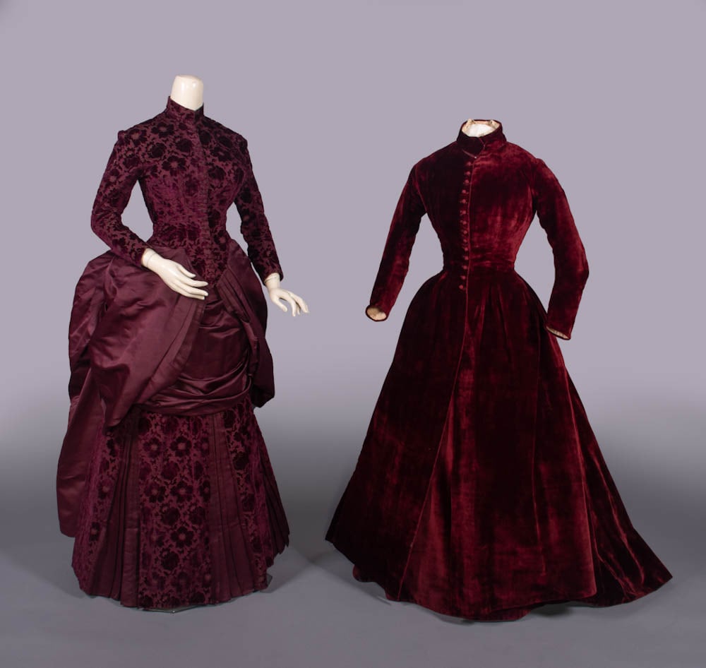 TWO CUT VELVET OR PLUSH AFTERNOON OR DINNER DRESSES, 1880s (1 of 11)