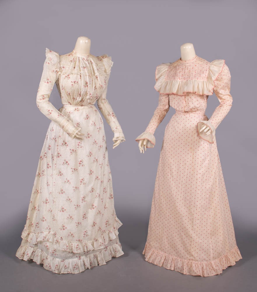 TWO PRINTED COTTON DAY DRESSES, c. 1900 (1 of 10)