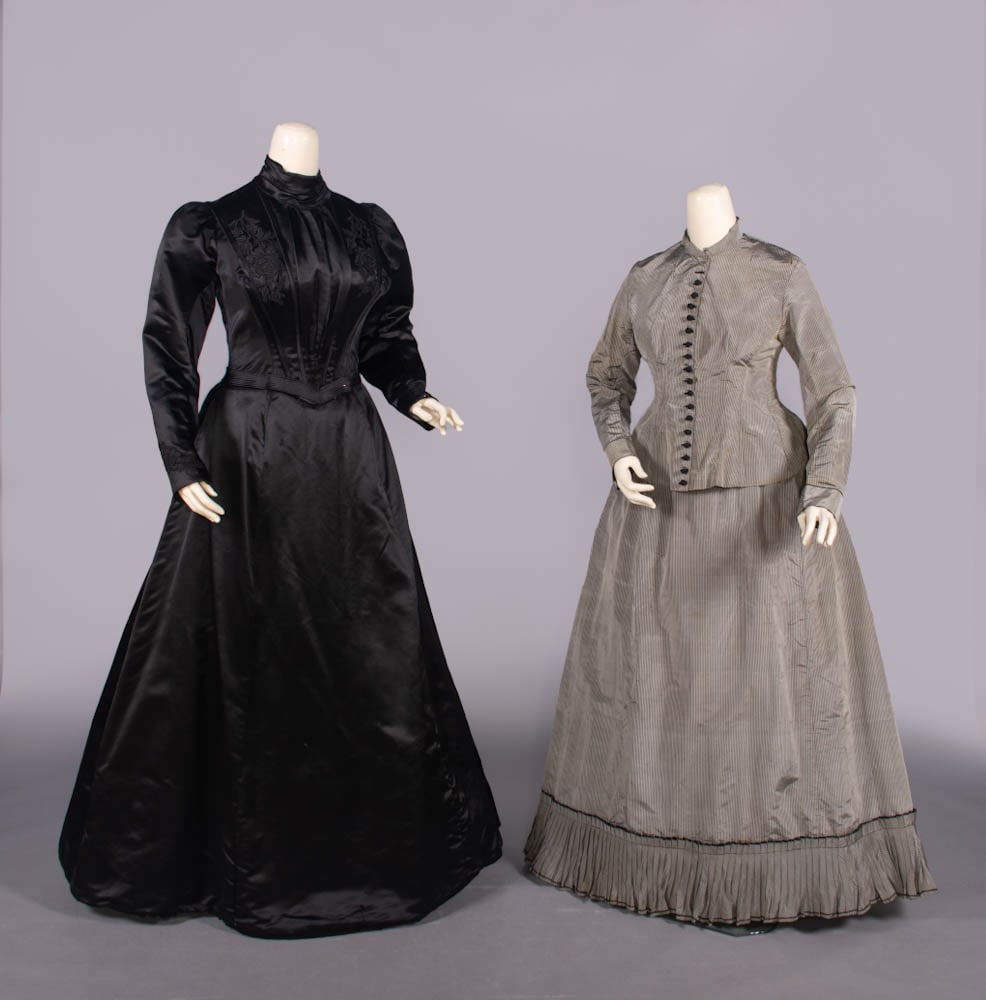 TWO SILK DAY OR MOURNING DRESSES, c. 1881 & 1898 (1 of 10)