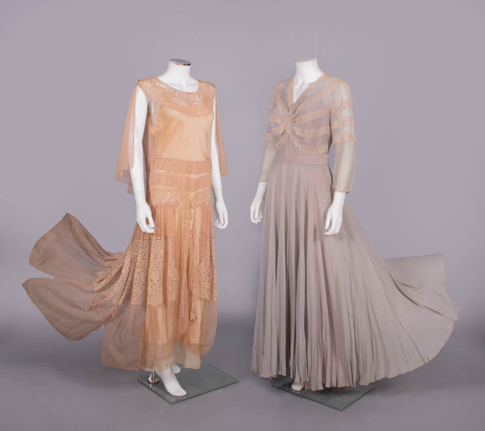 TWO SILK, TULLE & LACE EVENING DRESSES, 1930s (1 of 9)
