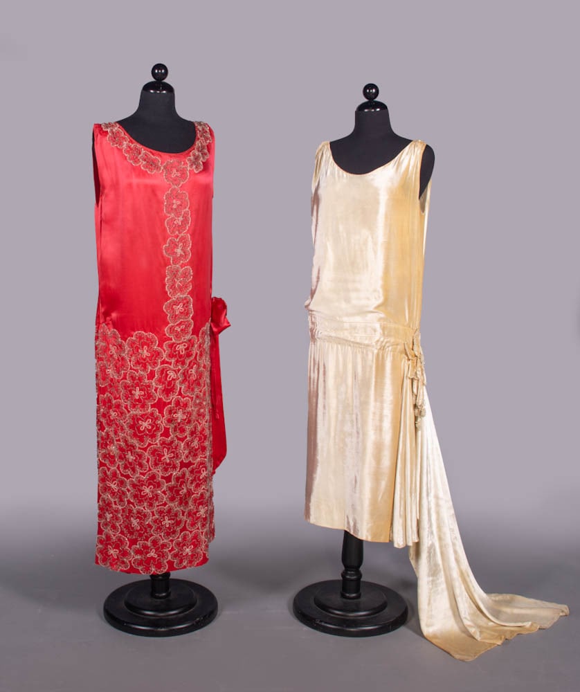 ONE SILK & ONE VELVET EMBELLISHED EVENING DRESSES, 1920s (1 of 10)