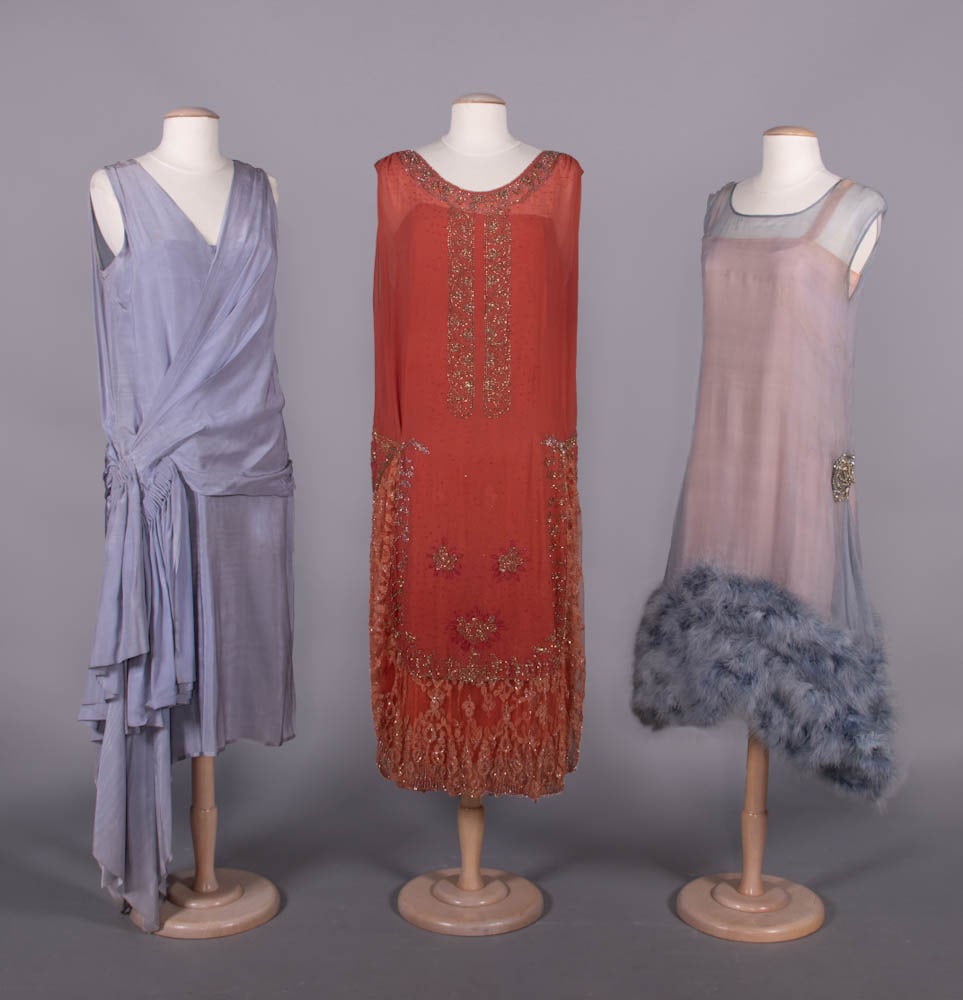 THREE SILK & EMBELLISHED EVENING DRESSES, MID-LATE 1920s (1 of 10)