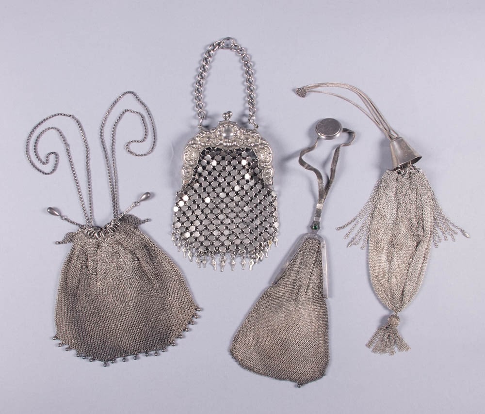 FIVE CHAINMAIL OR MESH BAGS, EARLY 20TH C (1 of 10)