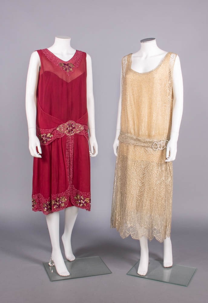 TWO BEADED SILK OR LAME' LACE EVENING DRESSES, c. 1925 (1 of 10)