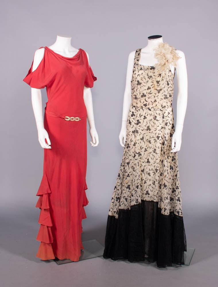 TWO SILK CREPE OR PRINTED ORGANDY EVENING GOWNS, 1938 (1 of 10)