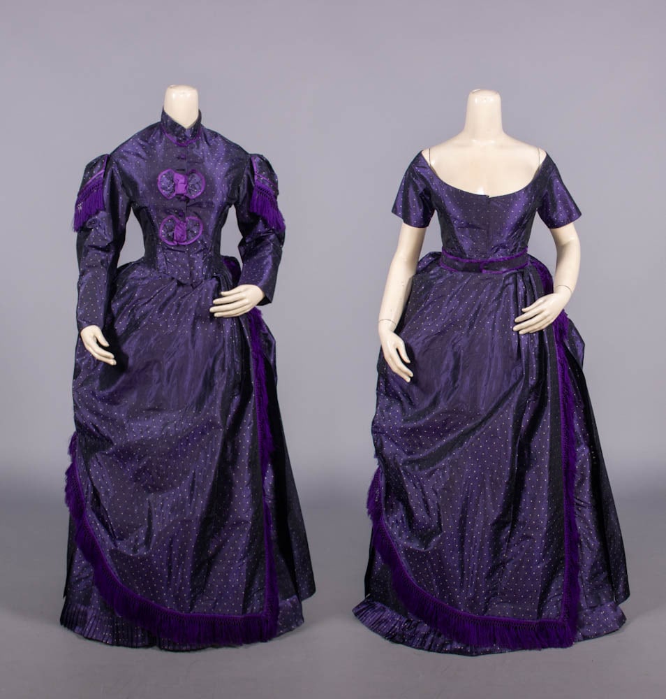 SHOT PATTERNED SILK GOWN WITH DAY & EVENING BODICE, EARLY-MID 1870s (1 of 9)