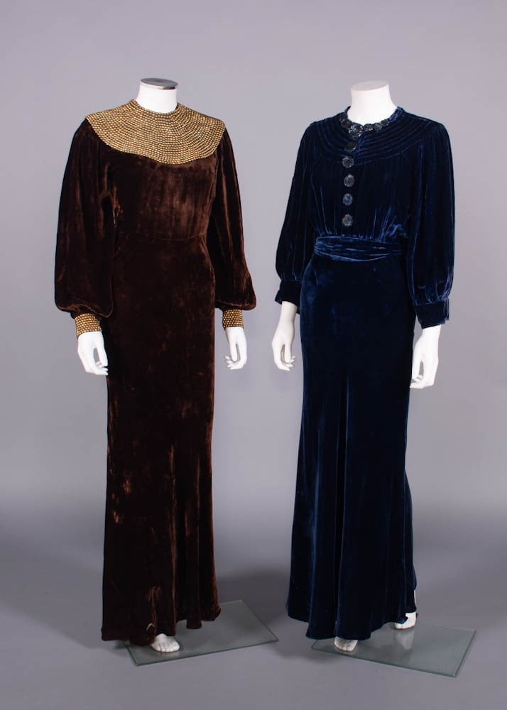 TWO SILK VELVET EVENING DRESSES, 1930s (1 of 10)
