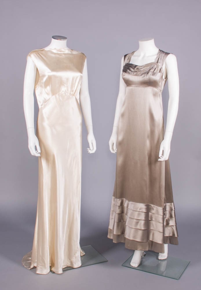TWO SATIN EVENING DRESSES, 1930s & 1960s (1 of 8)