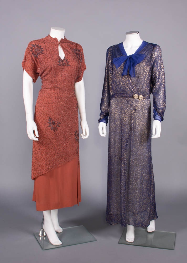 TWO BEADED OR LAME' DAY DRESSES, c. 1930 & c. 1940 (1 of 9)