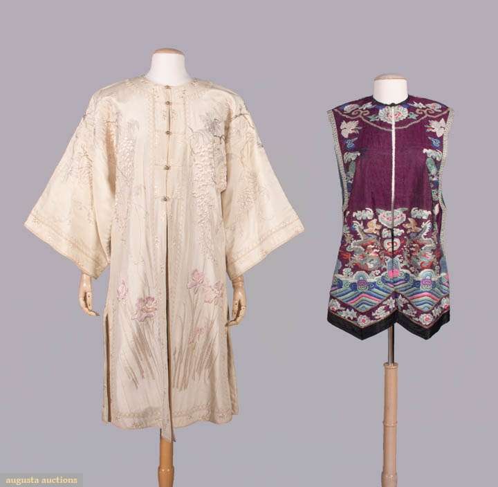 EXCEPTIONAL EMBROIDERED ROBE FOR WESTERN MARKET & KESI WOVEN VEST, 20TH C (1 of 11)