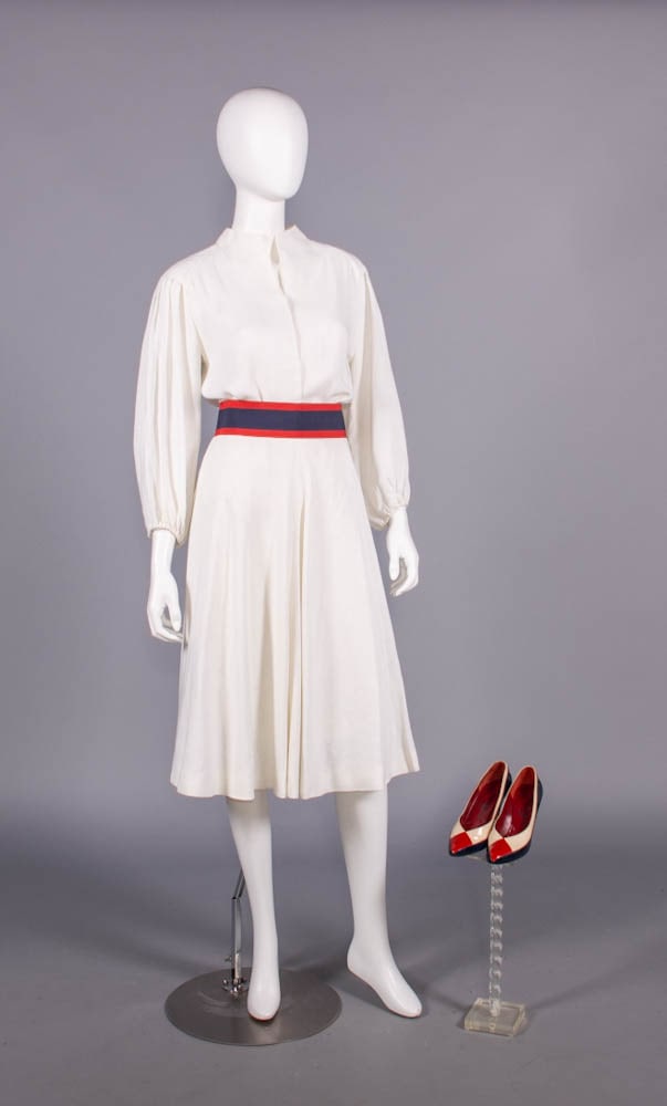 PATRIOTIC TRIGERE ENSEMBLE WITH YSL PUMPS, USA & PARIS, 1982 (1 of 10)