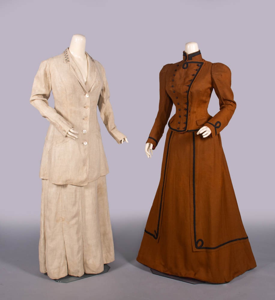 TWO LINEN OR WOOL WALKING DRESSES, USA, EARLY 1890s & c. 1910 (1 of 10)