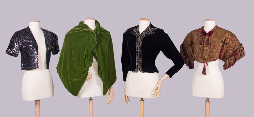 FOUR CROPPED EVENING JACKETS OR CAPELETS, LATE 19TH C-1940s (1 of 10)