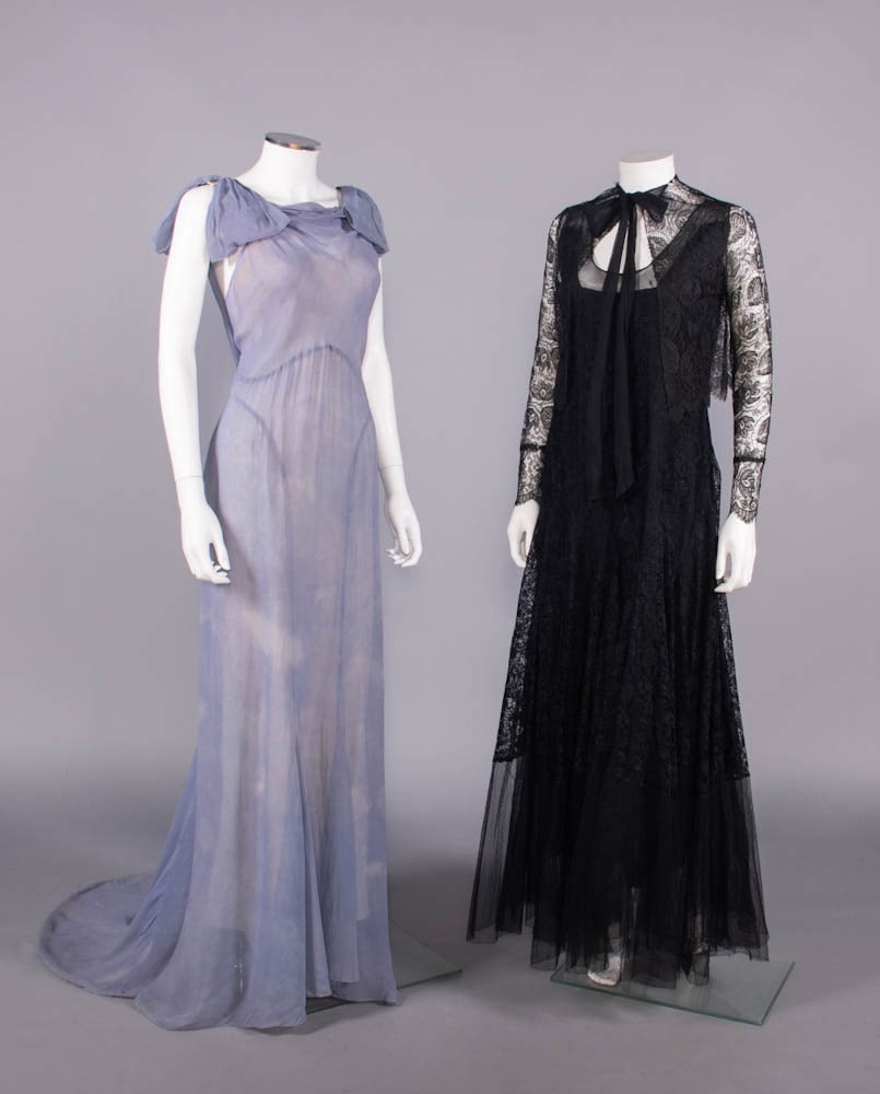 TWO SILK CHIFFON OR LACE EVENING DRESSES, 1930s (1 of 11)