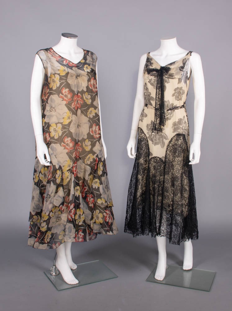 TWO SILK CREPE CHIFFON PRINTED PARTY DRESSES, LATE 1920s (1 of 10)