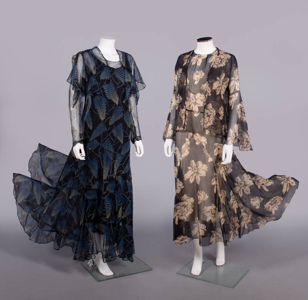 TWO SILK CHIFFON GARDEN PARTY DRESSES WITH JACKETS, EARLY 1930s (1 of 10)