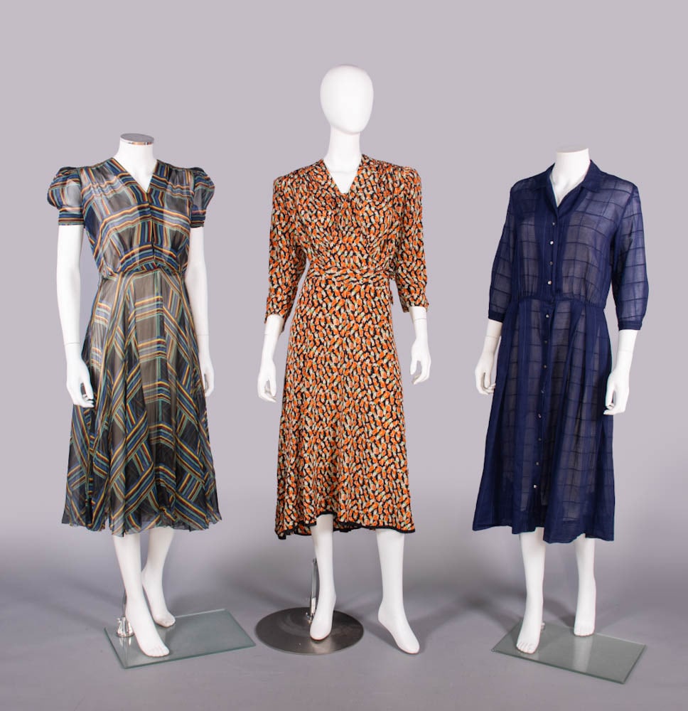THREE SILK OR COTTON DAY DRESSES, 1940s (1 of 9)