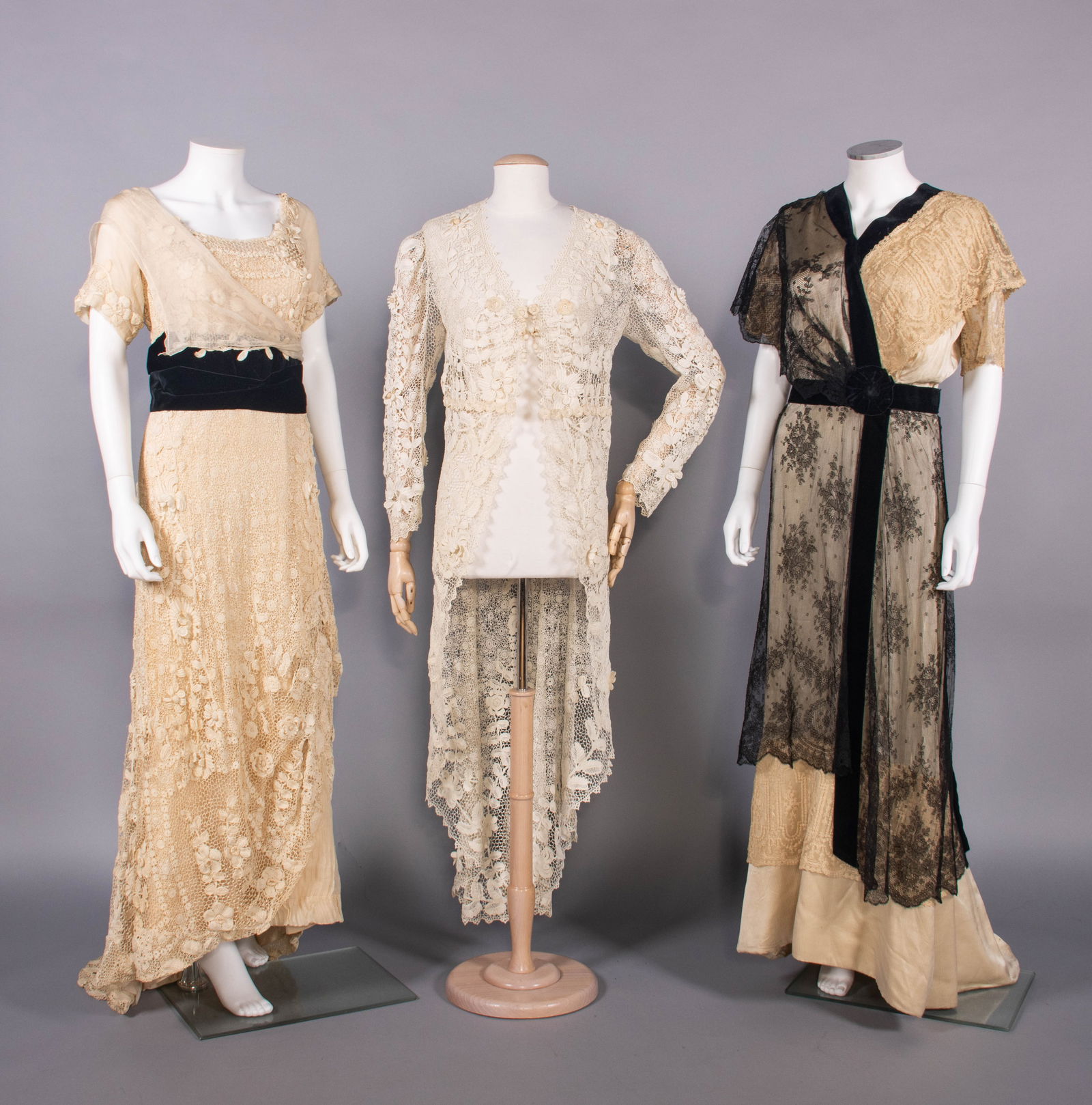 TWO LACE & SILK EVENING GOWNS & IRISH CROCHET LACE COAT, 1912 (1 of 8)
