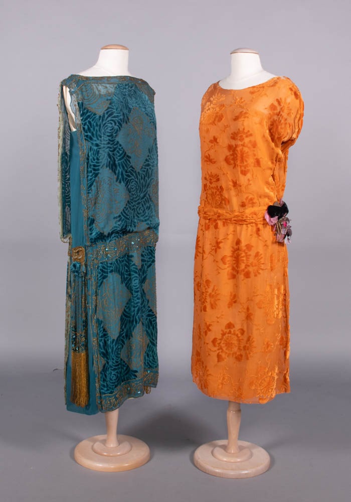 TWO DEVORE VELVET EVENING DRESSES, c. 1925 & c. 1927 (1 of 7)