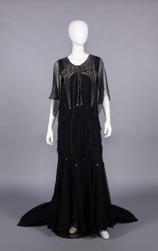 BEADED SILK SATIN & CHIFFON EVENING GOWN, 1930 (1 of 5)