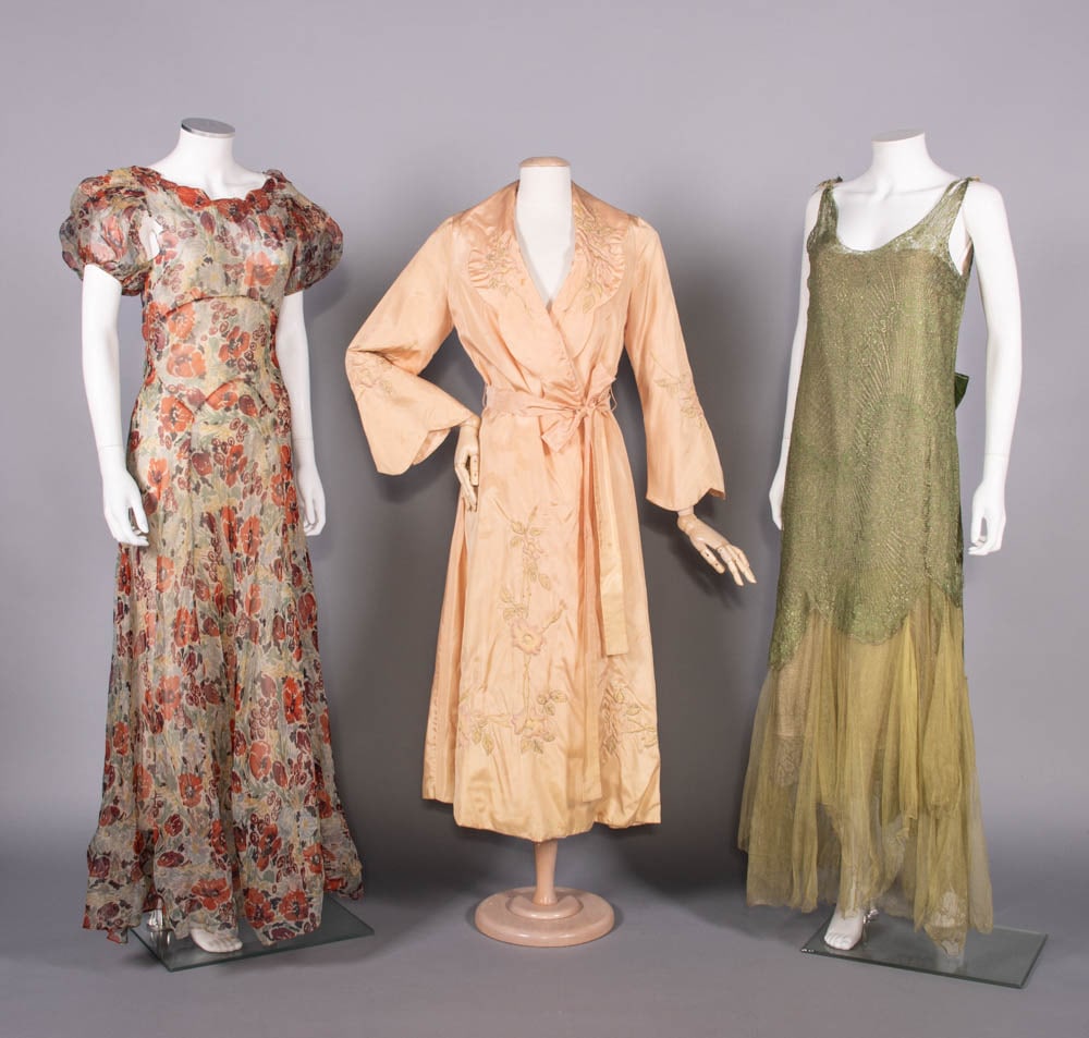 TWO EVENING DRESSES & ONE QUILTED ROBE, c. 1932-1935 (1 of 8)