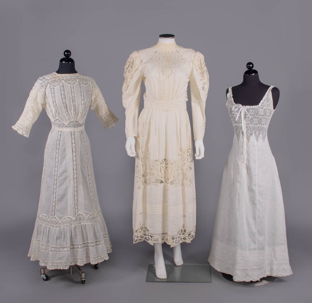 ONE BATTENBURG LACE DRESS, ONE LINGERIE DRESS & ONE CHEMISE, 20TH C (1 of 8)