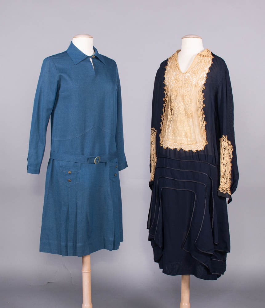 TWO WOOL DAY DRESSES, USA, c. 1926 & c. 1929 (1 of 5)