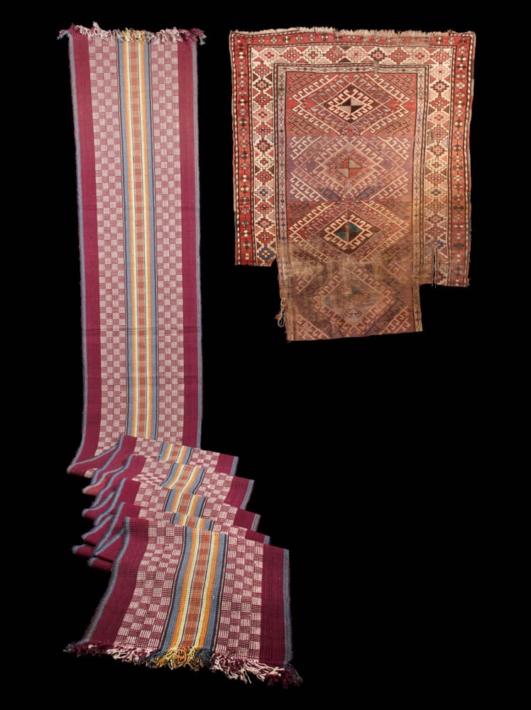 ONE VENETIAN STRIPED RUNNER & ONE TURKISH CARPET FRAGMENT, 20TH C (1 of 5)