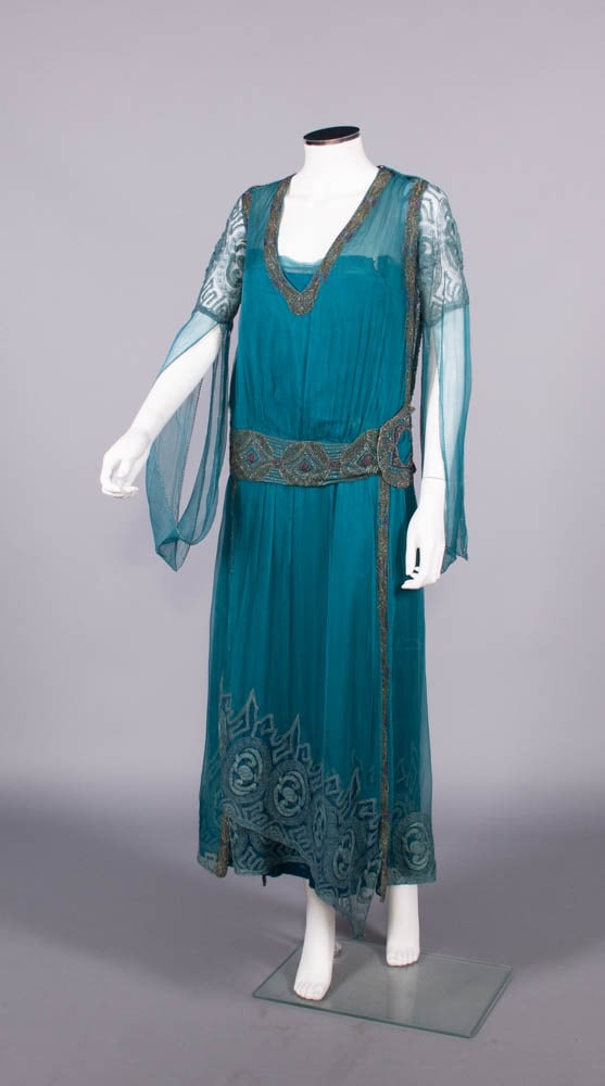 BEADED & EMBROIDERED SILK CREPE EVENING DRESS, c. 1925 (1 of 9)