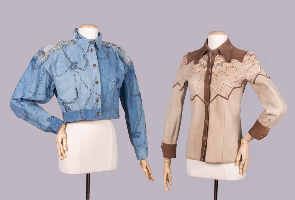 ZANDRA RHODES JEAN JACKET & CAVALLI SUEDE SHIRT, LONDON & ITALY, 1970-1980s (1 of 10)