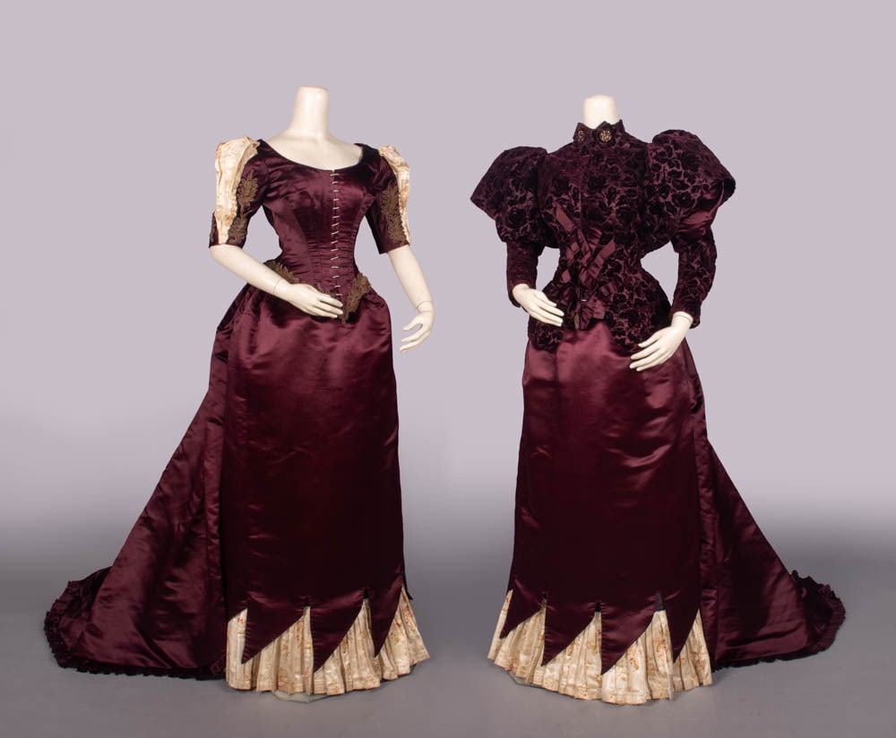 THREE PIECE SILK SATIN EVENING GOWN, c. 1889 (1 of 10)