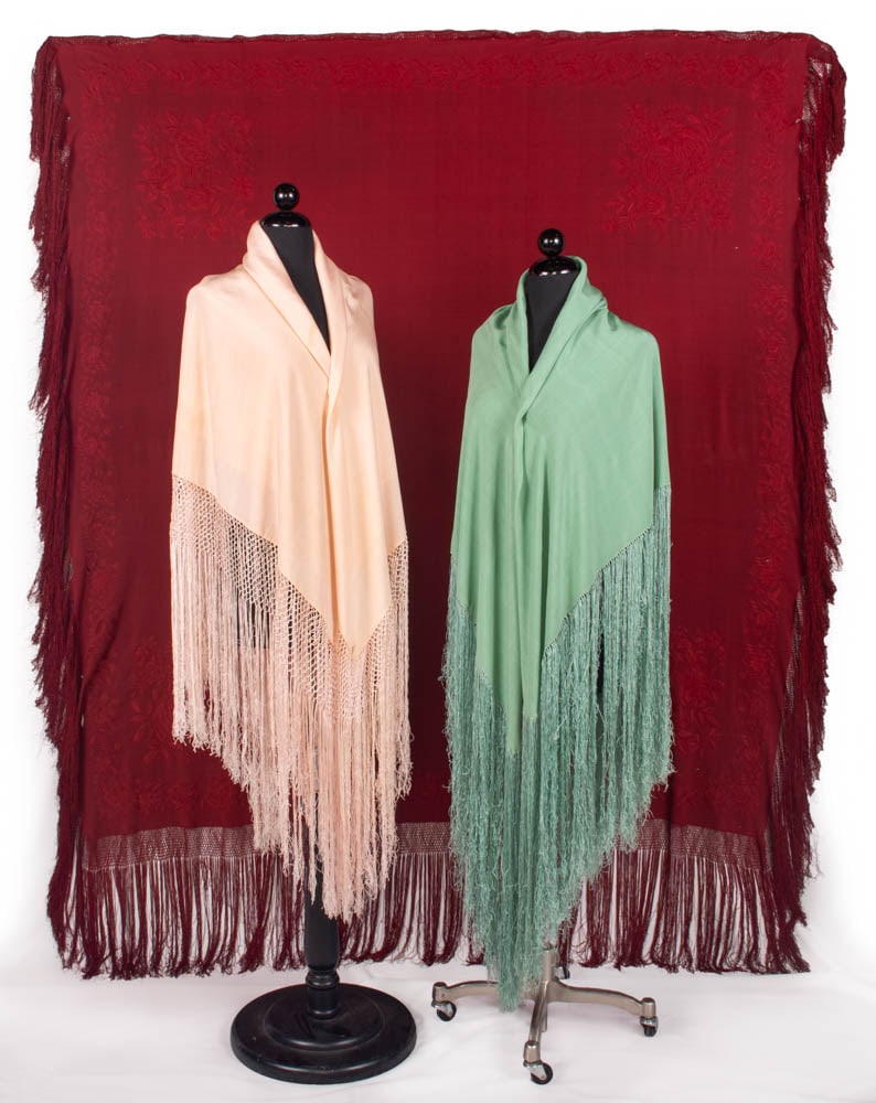 ONE MANTON DE MANILA & TWO FRINGED SILK SHAWLS, 1880s & 1920-1930s (1 of 6)