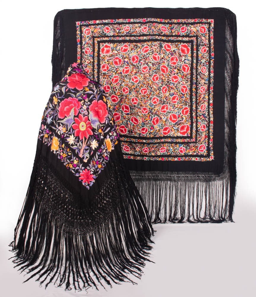 TWO REVERSIBLE MANTON DE MANILA SHAWLS, 1900-1920 (1 of 10)