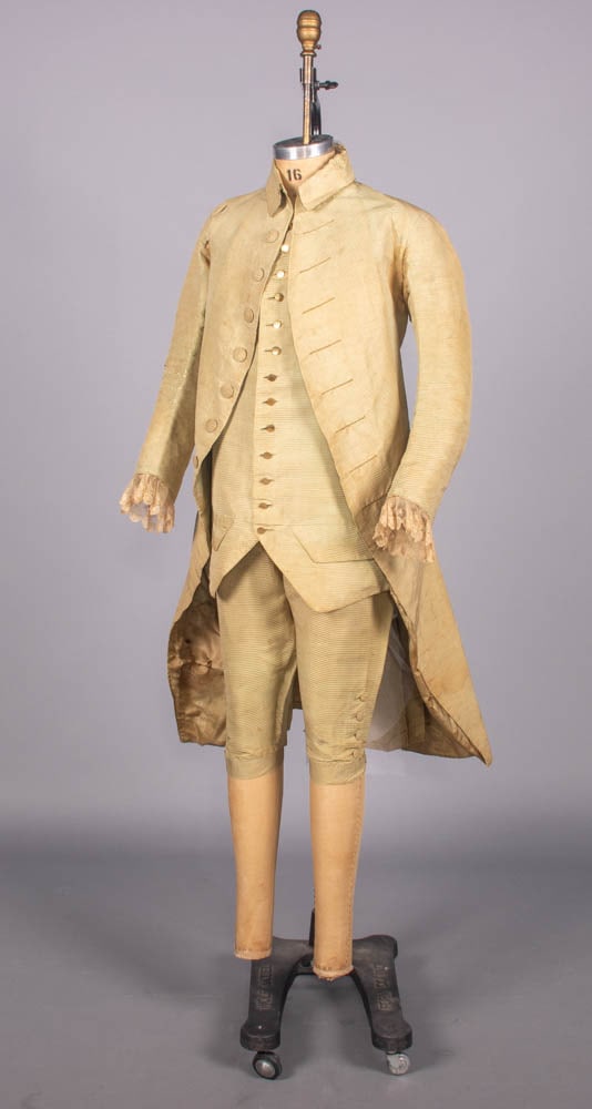 THREE PIECE RIBBED SILK GENTS SUIT, c. 1785-1790 (1 of 12)
